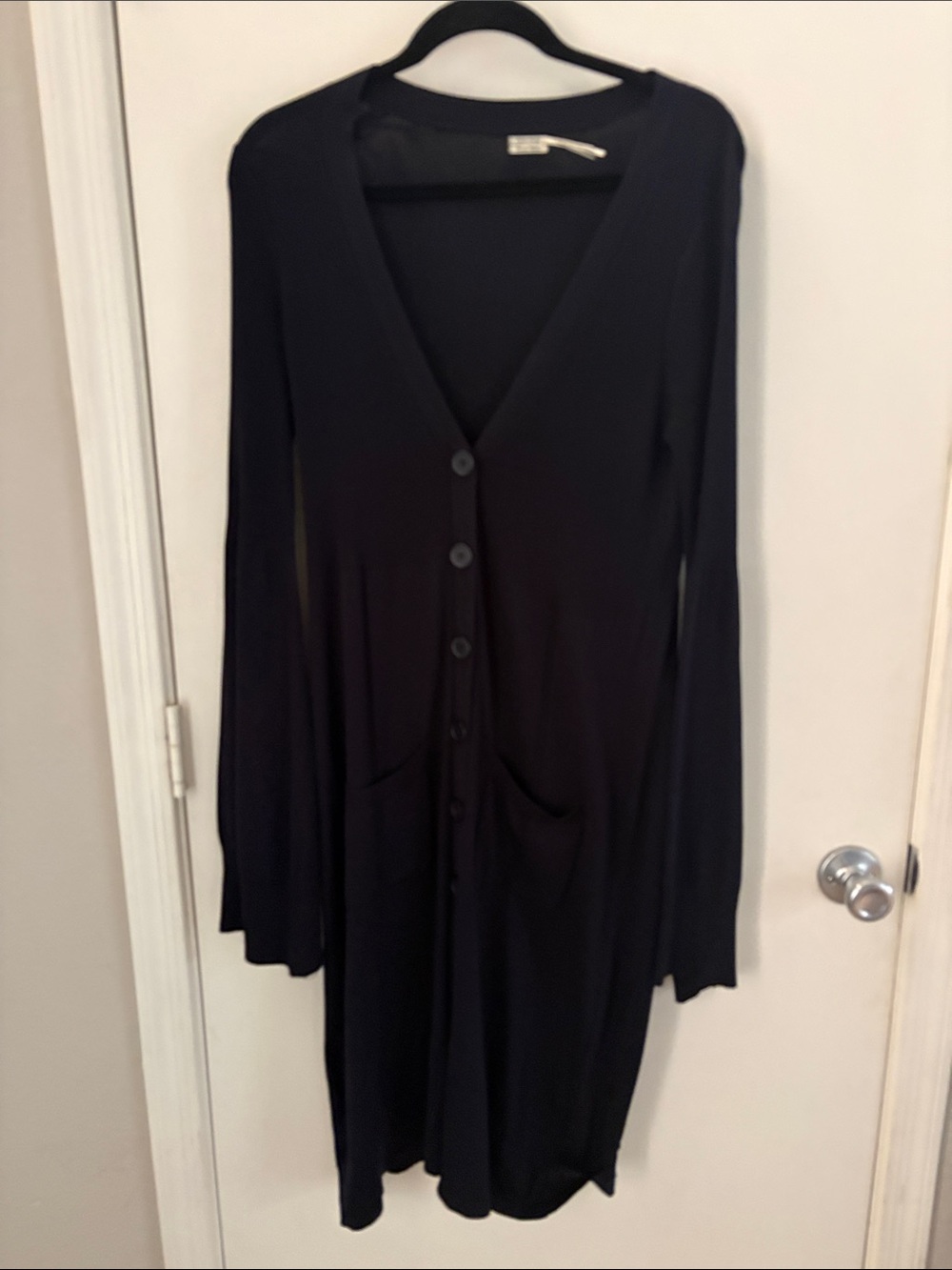 Leon Max Limited Edition Navy Blue Silk Blend Button-Down Dress | Size Small
